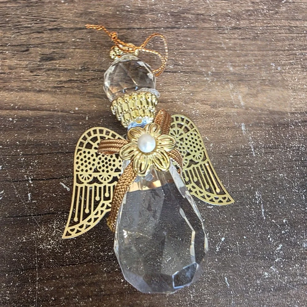 AVON Angelic Reflections Angel Gold Ornament Christmas Clear‎ Decorative 3